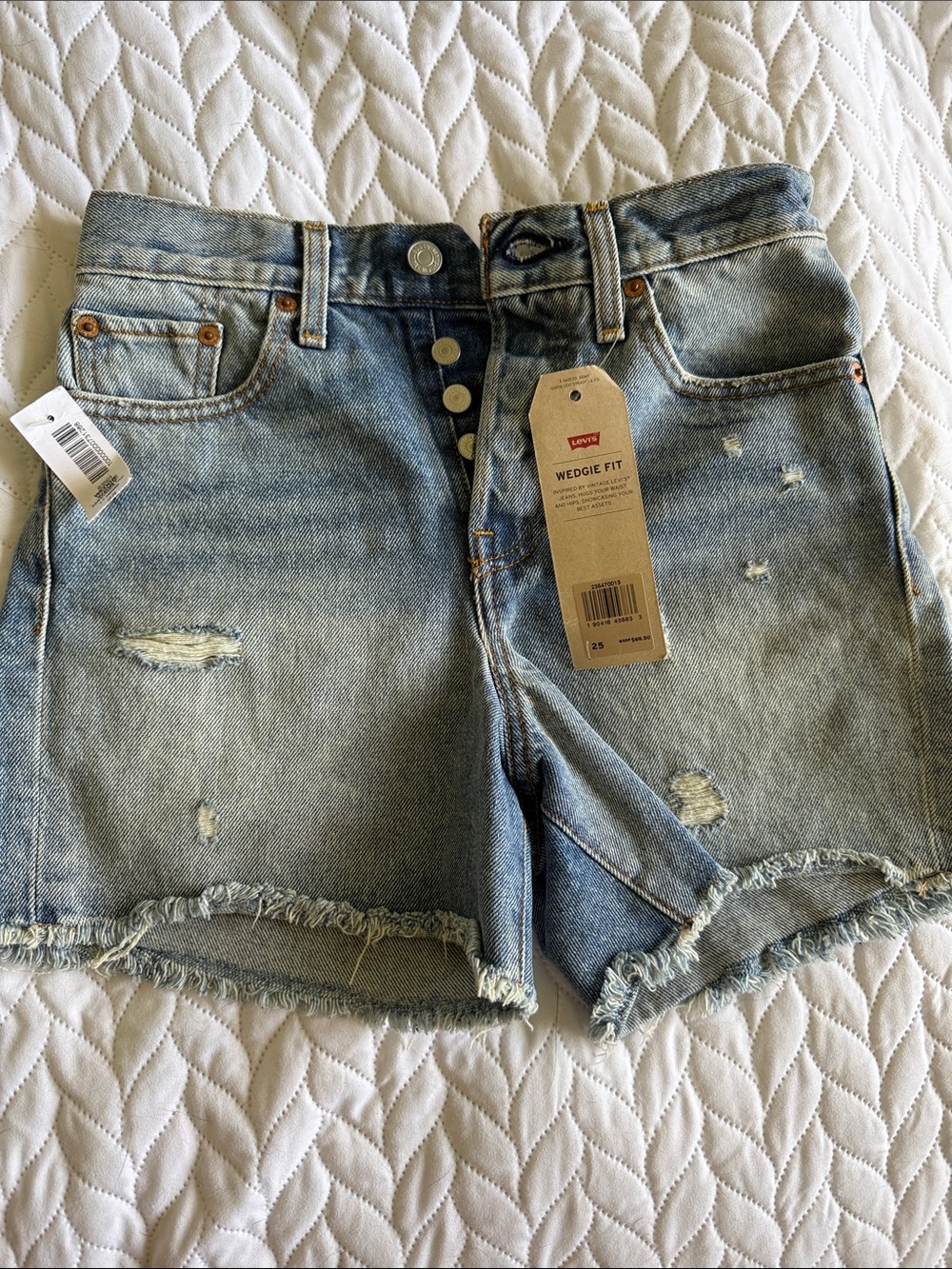 Levi's Light Blue Distressed Wedgie Fit Denim Shorts